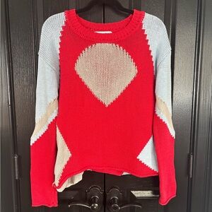 Aiko Abstract Pattern Knit Sweater in Red and Gray